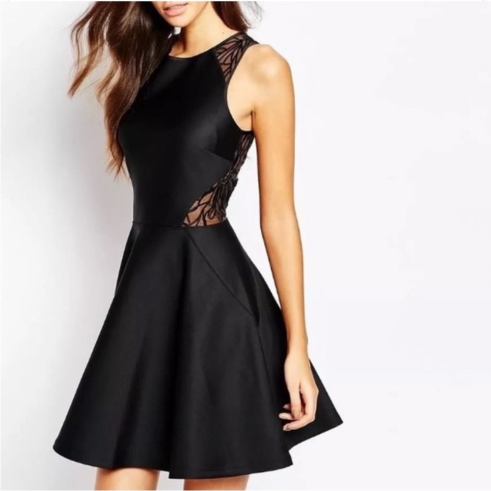 Ted Baker Venma Sheer Black Lace Skater Dress